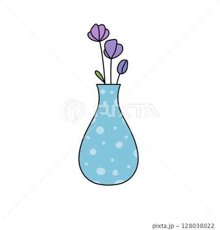 A blue vase with purple flowers in it A blue vase with purple flowers in it 128038022