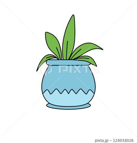 A blue vase with a green plant inside 128038026
