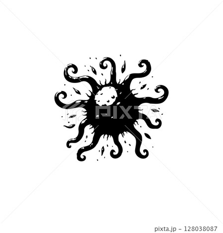 Abstract organic shape with tentacles: A unique black and white design element 128038087