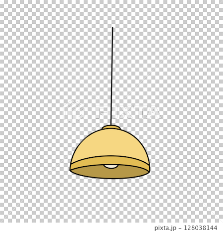 A yellow lamp hanging from the ceiling 128038144
