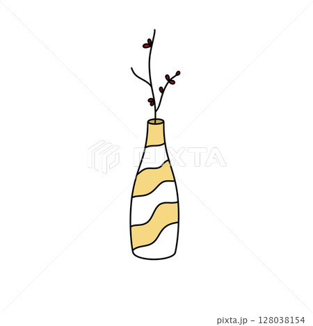 A yellow and white vase with a striped pattern A yellow and white vase with a striped pattern 128038154