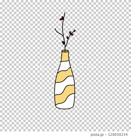 A yellow and white vase with a striped pattern A yellow and white vase with a striped pattern 128038154