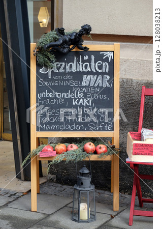 Specialties from the island of Hvar in Croatia exposed in front of the store in Graz, Styria, Austria Specialties from the island of Hvar in Croatia exposed in front of the store in Graz, Styria, Austria 128038213