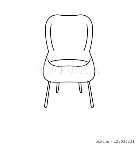 A chair with a white cushion and black legs 128038231