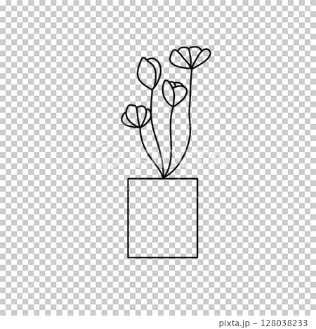 A white flower pot with a black outline of a flower A white flower pot with a black outline of a flower 128038233