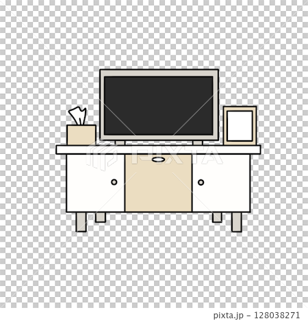 A white television stand with a black television on top A white television stand with a black television on top 128038271