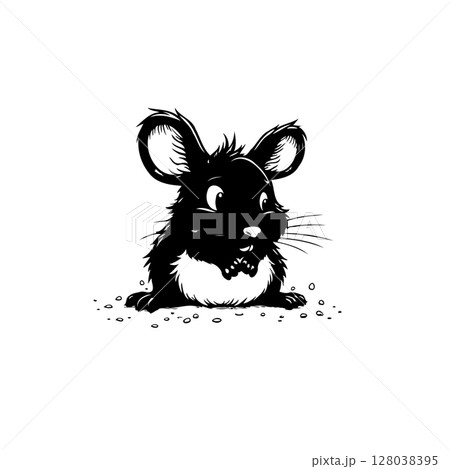 Charming Hand-Drawn Mouse Illustration with Expressive Eyes and Whimsical Details 128038395