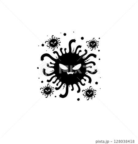 Stylized virus representation in black and white, menacing and symbolic depiction Stylized virus representation in black and white, menacing and symbolic depiction 128038418