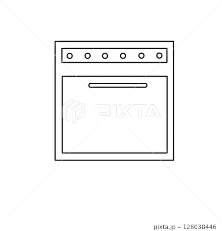 A white oven with a black handle 128038446