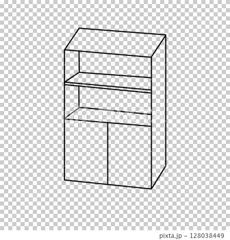 A white cabinet with two shelves and two doors A white cabinet with two shelves and two doors 128038449