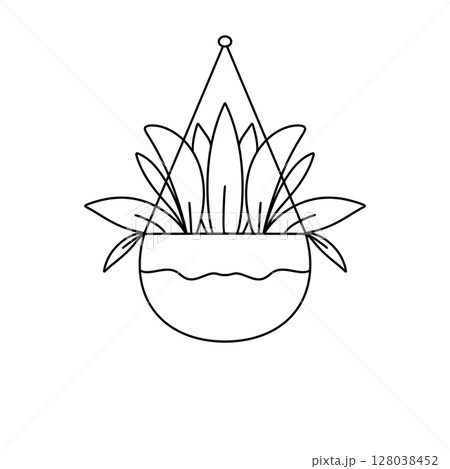 A potted plant with a hanging stem is shown in a white background 128038452