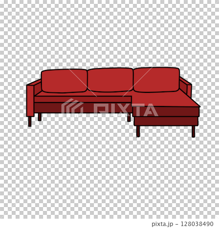 A red couch with three cushions A red couch with three cushions 128038490