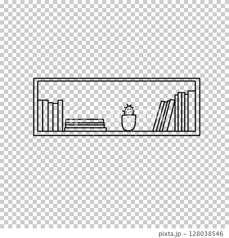 A shelf with a cactus and books on it 128038546