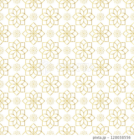 Gold seamless pattern with geometric flowers in oriental style 128038556