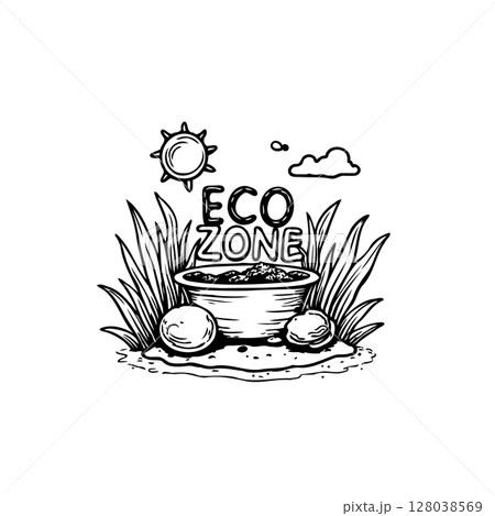 Hand-Drawn Eco Zone Illustration with Nature Elements for Environmental Concepts 128038569