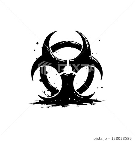Biological hazard symbol in black ink, grunge style for warning and safety Biological hazard symbol in black ink, grunge style for warning and safety 128038589