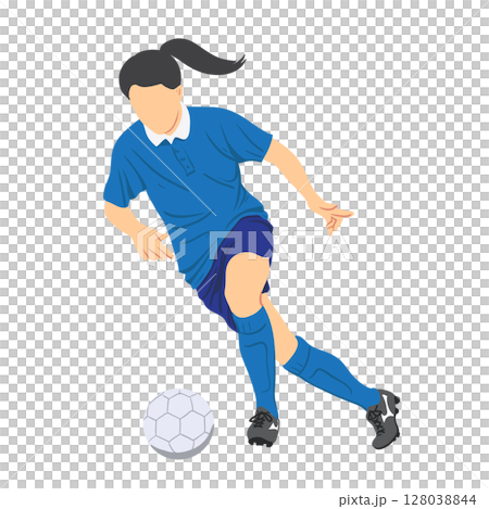 Football soccer player girl with ball in action. 128038844