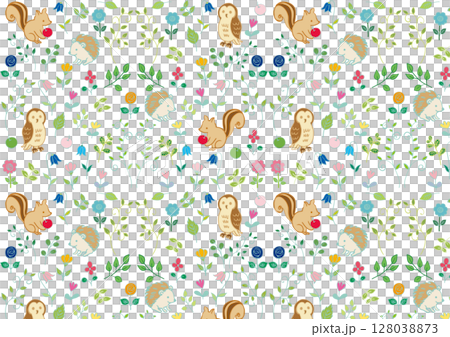 Scandinavian style forest animals and flowers pattern 2 128038873