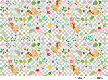 Scandinavian style forest animals and flowers pattern 4 128038879
