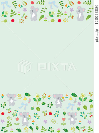 コアラと花と葉っぱと果物のフラットフレーム 縦1 128038886