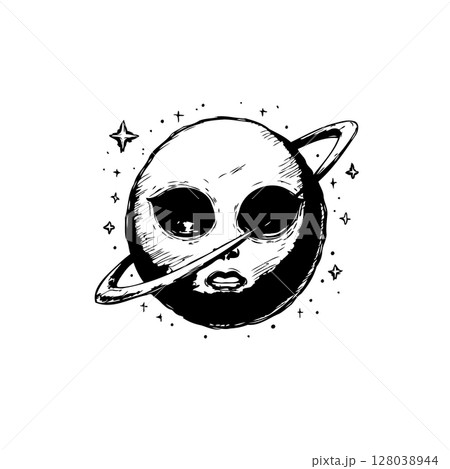 Planet Personification: Alien Face with Ring...のイラスト素材 [128038944] - PIXTA