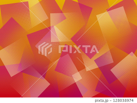 ドットのグラデーションの四角いパターン　オレンジ色と赤と黄色とピンク 128038974