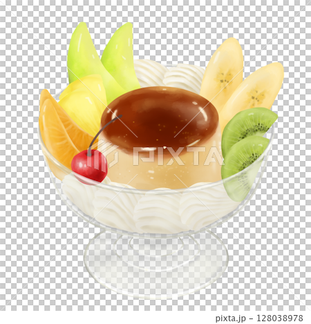 Retro pudding a la mode with plenty of fruit 128038978