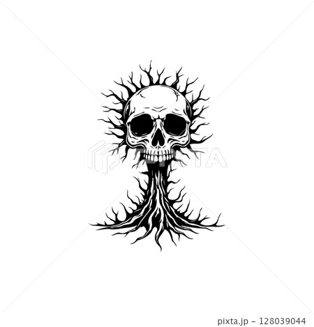 Abstract skull with radiating branches creating a unique and eerie composition 128039044