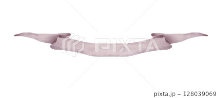 Vintage ribbon for text. Watercolor illustration. Hand drawn isolated strip. Place for inscriptions. Template for message. Curved blank banner for cards, invitations, logos, inscriptions. 128039069
