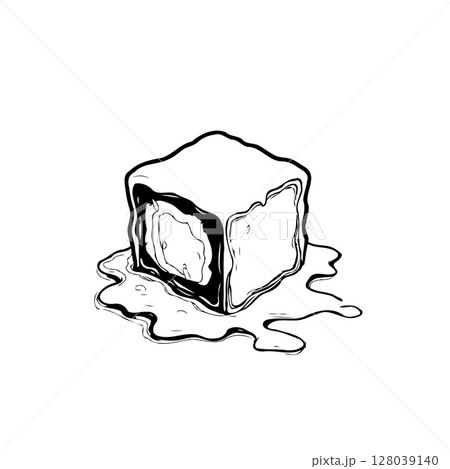 Melting ice cube illustration, graphic sketch, minimalist design with a contemporary touch Melting ice cube illustration, graphic sketch, minimalist design with a contemporary touch 128039140