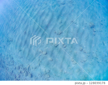 浅瀬の砂地に映るスキンダイバーの影。 凪の波紋が美しい。 ヒリゾ浜中木南伊豆町伊豆半島静岡県2024 128039178