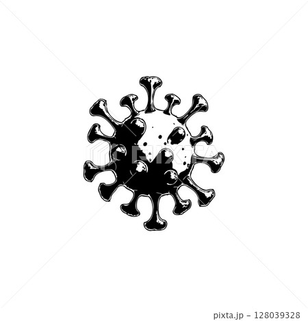Stylized coronavirus illustration with prominent spikes and high contrast shading effect Stylized coronavirus illustration with prominent spikes and high contrast shading effect 128039328