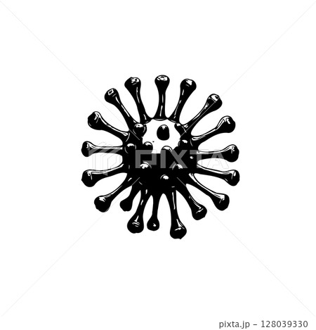 Stylized Monochrome Rendering of a Coronavirus Particle with Distinct Spikes Stylized Monochrome Rendering of a Coronavirus Particle with Distinct Spikes 128039330