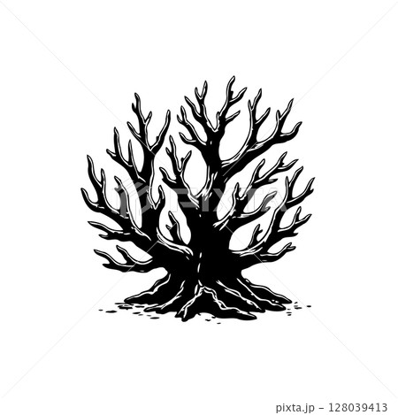 Isolated spooky halloween tree silhouette vector illustration on white background Isolated spooky halloween tree silhouette vector illustration on white background 128039413