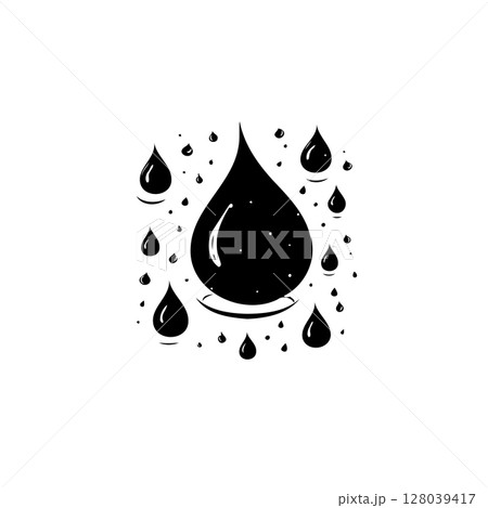 Black and white artistic rendering of water drops in a minimalistic design 128039417