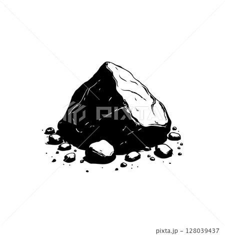 Monochrome illustration of a rock formation, perfect for geological studies and designs 128039437