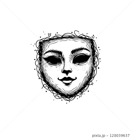 Enigmatic face mask sketch with intricate details evokes mystery and drama Enigmatic face mask sketch with intricate details evokes mystery and drama 128039637