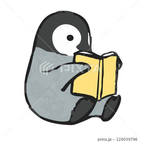 本を読むかわいい赤ちゃんペンギンのイラスト 128039796