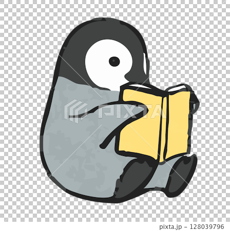 本を読むかわいい赤ちゃんペンギンのイラスト 128039796