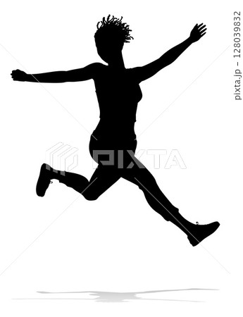 Happy Woman Jumping For Joy Silhouette Person 128039832