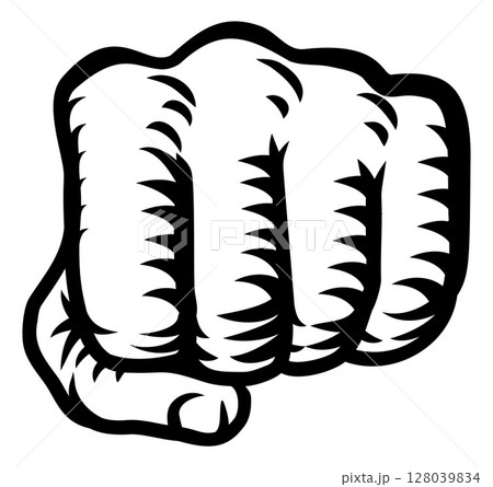 Fist hand vintage woodcut retro tattoo style 128039834