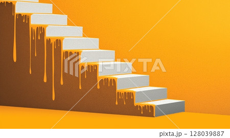 Dripping Stairs on Orange Background 128039887