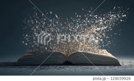 Book Pages Transforming into Fragments 128039926