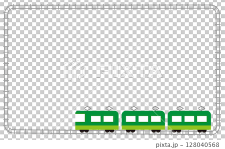 緑の電車と線路のイラストフレーム素材 128040568
