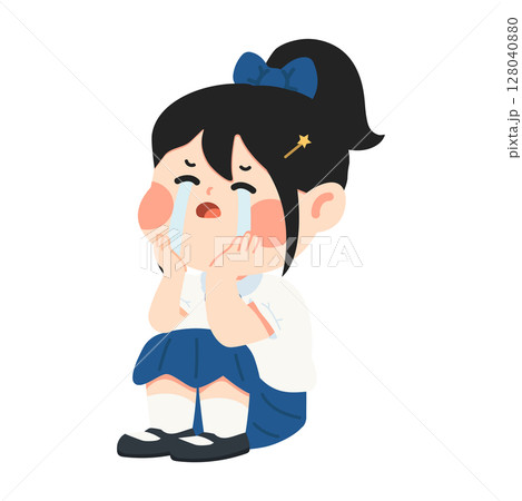 Cartoon Girl Crying with Tears 128040880