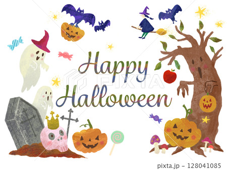 かわいい手描き風Happy Halloweenタイトル かわいい手描き風Happy Halloweenタイトル 128041085