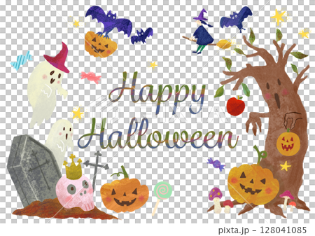 かわいい手描き風Happy Halloweenタイトル かわいい手描き風Happy Halloweenタイトル 128041085