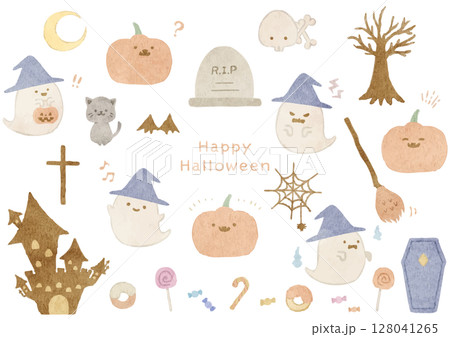 かわいいハロウィーンのイラストセット かわいいハロウィーンのイラストセット 128041265