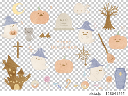 かわいいハロウィーンのイラストセット かわいいハロウィーンのイラストセット 128041265