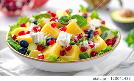 パイナップルとアボカドとザクロとクリームチーズのサラダ 128041488